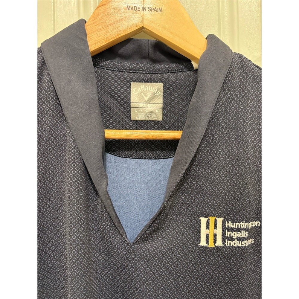Callaway Womens Polo Shirt Size L Navy Blue Geometric Huntington Ingalls - Picture 4 of 8